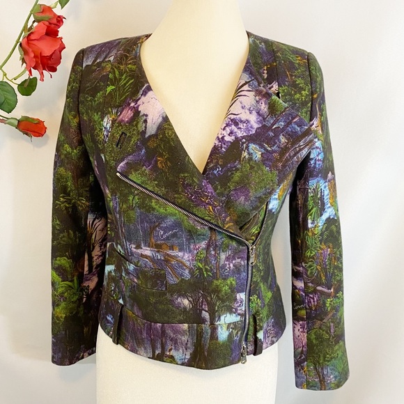 Carven Jackets & Blazers - VTG Carven Moto Jacket Blazer Rain Forest Scene